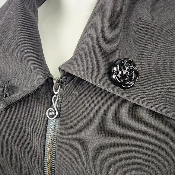 Samuel Dong Black Ribbed Knit Patchwork Zip Up Jacket Size M - Picture 3 of 10